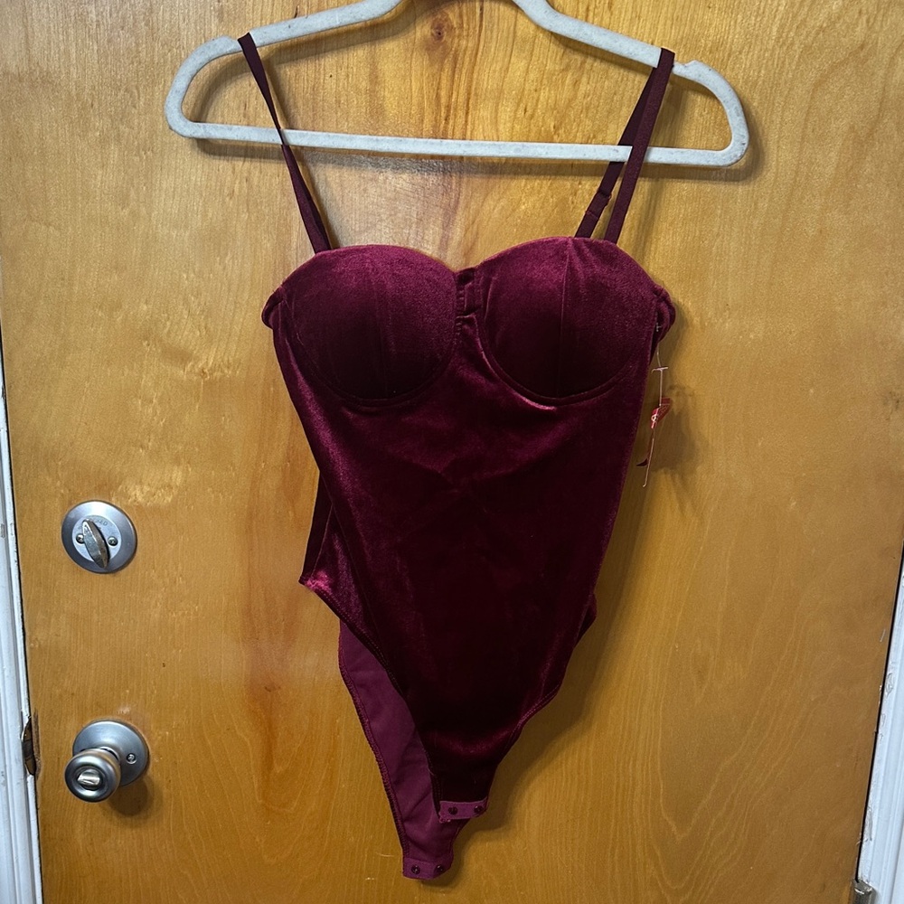 Haute Monde Deep Red Velvet Bodysuit